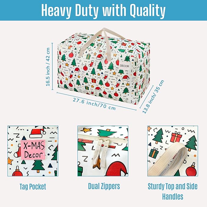 VENO 6 Pack Moving Bags and Large Christmas Decoration Storage Bins with lids. Alternative to Moving Boxes, Packing Supplies for College. Heavy Duty Totes (Jingle Mix, 6 Pack)