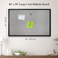Bulletin Board 40 x 30 Inch, Cork Board for Walls, Wood Framed Bulletin Boards with Grey Canvas, Wall Mounted Corkboard for Office School Home Decorative