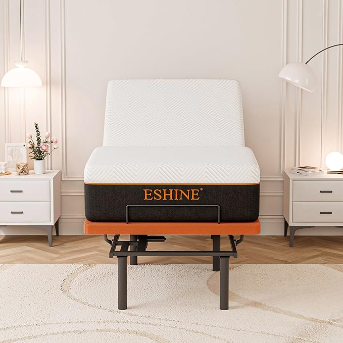 ESHINE Adjustable Bed Frame + 12 Inch Gel Memory Foam Mattress(Medium-Soft) Adjustable Bed Bluetooth APP Control, Wireless Remote, Zero Gravity, Anti Snore, Head and Foot Incline, Twin XL