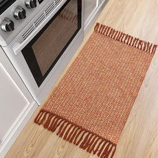 Lahome Boho Fall Kitchen Rug, 2x3 Bathroom Rug Lightweight Indoor Door Mats for Entryway Small Cotton Area Rug with Tassels, Farmhouse Washable Throw Rugs Low Pile Carpet for Bedroom