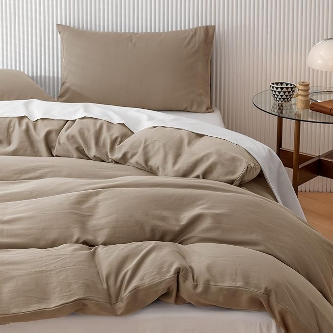HeimenAogo Egyptian Cotton Duvet Cover Set Twin/Twin XL, Ultra Soft and Breathable Comforter Cover with Zipper Closure, High Thread Count Long Staple Cotton Blanket Cover 2pcs, Oxford Tan
