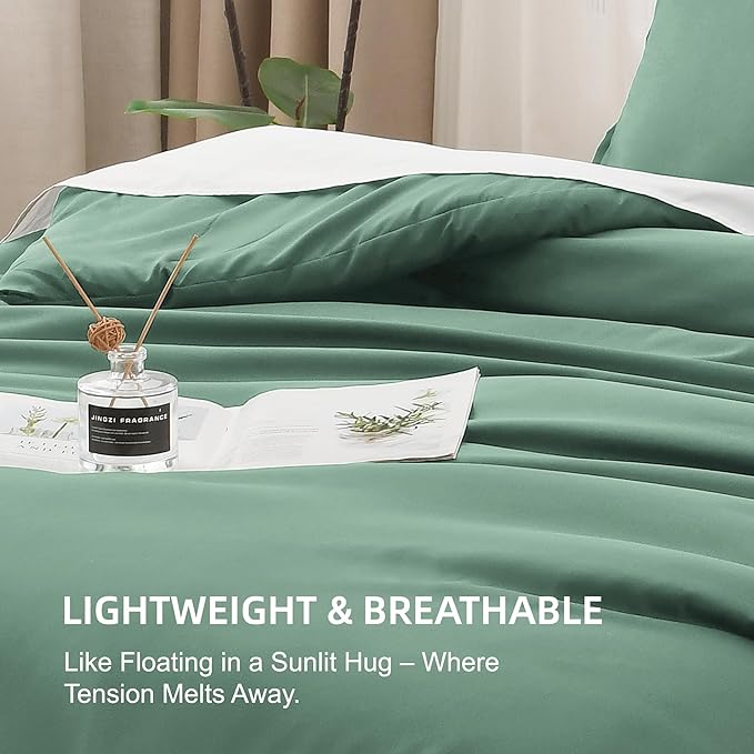 Litanika Comforter Set, Lightweight Solid Bedding Comforter Set, Fluffy Down Alternative Bed Set, Haze Green, Queen