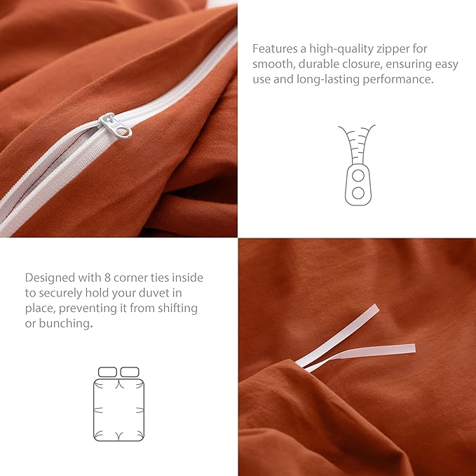 HeimenAogo Egyptian Cotton Duvet Cover Set California King, Ultra Soft and Breathable Comforter Cover with Zipper Closure, High Thread Count Long Staple Cotton Blanket Cover 3pcs, Burnt Orange