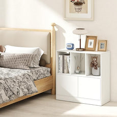 GOFLAME 3 Cube Bookcase with Doors, 3-Tier Cubby Book Shelf with 3 Open Compartments, Cabinet, Wooden Small Display Shelf, Freestanding Cubic Storage Organizer for Living Room, Study (2,White)