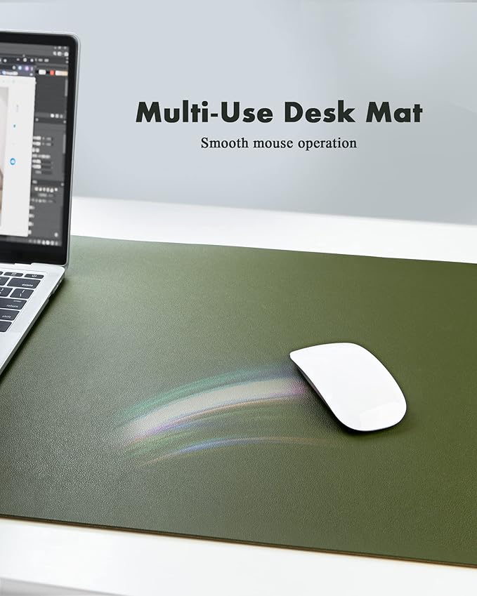 YSAGi Double-Sided Desk Pad, Leather Desk Mat, Eco Cork Desk Pad Protector,Large Mouse Pad,Waterproof Desk Blotter for Office/Home (Olive Green+Cork, 47.2" x 23.6")
