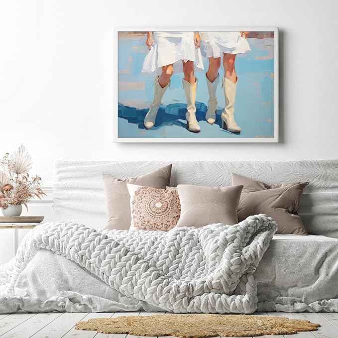 Cowgirl Boot Print Wall Decor Coastal Cowgirl Room Decor Aesthetic Posters Girly Western Cowgirl Boots Wall Art Prints Trendy Women Art Print Retro Cowboy Boot Painting for Dorm 16" X 24" UNFRAMED