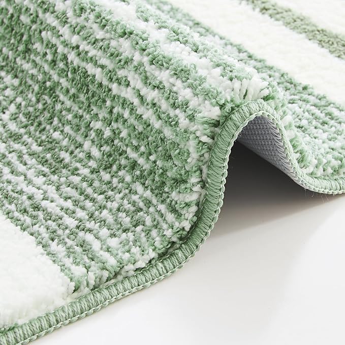 CozeCube Bath mats for Bathroom Non Slip, Fluffy Absorbent Microfiber Bath mat Washable, Aesthetic Bathroom Rugs, Cute Sage Green Striped Bath mat, Sage Green, 32" x 20"