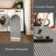 Lahome Boho Bathroom Rugs, Small 2x3 Entry Rug Washable Front Door Bath Mat Woven Cotton Area Rug with Tassels, Farmhouse Non Shedding Lightweight Grey Throw Rug Low Pile Carpet for Kitchen