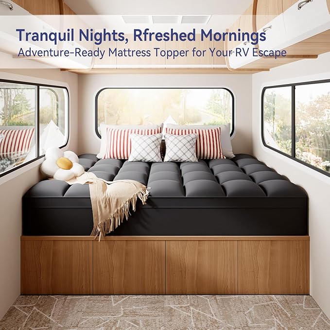 ELEMUSE RV Short Queen Grey Mattress Topper for Back Pain, Extra Thick Mattress Pad Cover, Plush Soft Pillowtop with Elastic Deep Pocket, Overfilled Down Alternative Filling