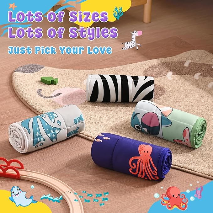 anfie Weighted Lap Pad 2 Pounds, Weighted Blanket Kids(20"*30") Cooling Blanket for Sleeping,Weighted Throw Blanket for Travel Indoor Outdoo(Green Shark)