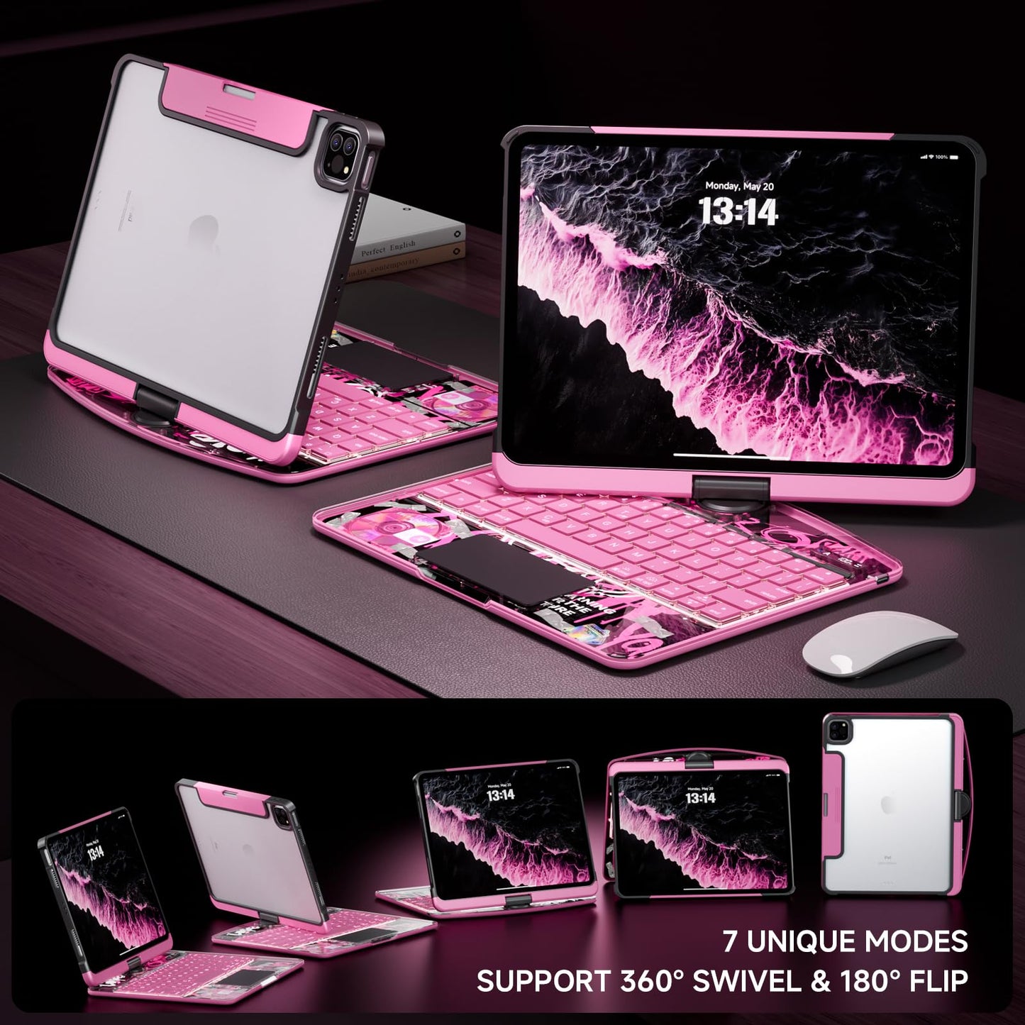 Transparent Keyboard Case for iPad 11” (10th & 11th Gen) – 360° Rotating, Backlit, Trackpad