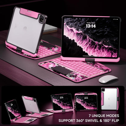 Transparent Keyboard Case for iPad 11” (10th & 11th Gen) – 360° Rotating, Backlit, Trackpad