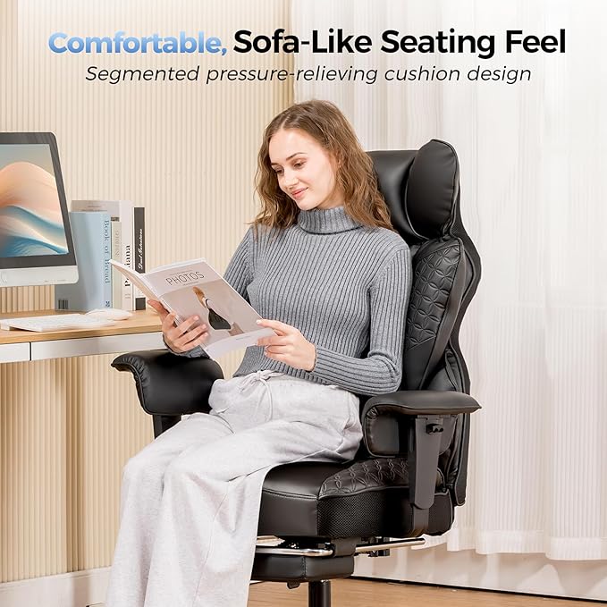 COMHOMA Big and Tall Office Chair 400LBS Heavy Duty Gaming Chair with Deluxe Embossing Leather High Back Wider Ergonomic Computer Chair with Foot Rest 150°Reclining Pocket Spring Lumbar Support