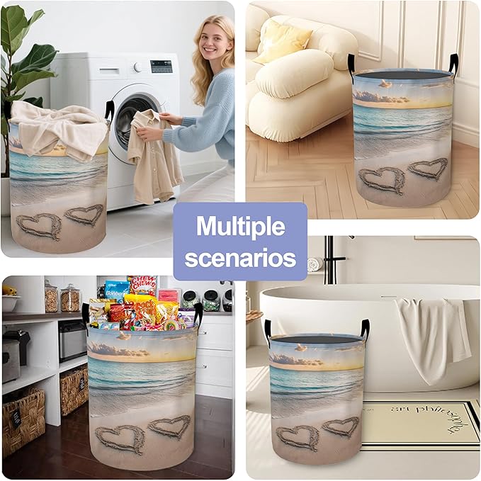 Laundry Basket-Starfish On A Beach Sand Foldable Waterproof Oxford Cloth Funny Tote Bag Laundry Hamper Clothes Storage Bucket Organizer For Bathroom/Laundry Storage/Bedroom Storage Basket