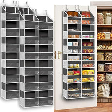 2 Pack Over The Door Organizer 6 Tiers, Extra Large Behind Door Storage of 12 Compartments, 80 lbs Weight Capacity Hanging Storage Organizer with Clear Window Kids Toys,Shoes (6 Tiers - Grey)