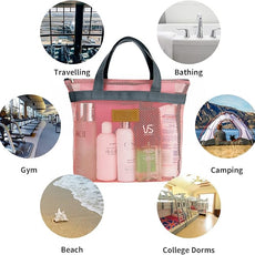 Mesh Shower Caddy Bag Portable Hanging Toiletry and Bath Organizer with Zipper for Travel, Gym, Camping, College Dorms, Beach