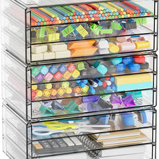 Yieach 11.1 Inch Long Clear Drawer Organizers Stackable,3 Pack Small Acrylic Drawers,School,Office Supplies Organizer And Storage Bins for Stationery,Marker,Pen,Pencil,Craft Desktop Storage Drawers