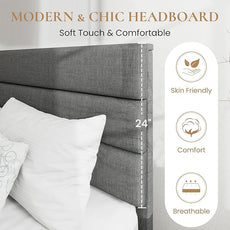 SHA CERLIN Full Platform Bed Frame with Upholstered Fabric Headboard, Mattress Foundation with Strong Wooden Slats Support, No Box Spring Needed, Grey