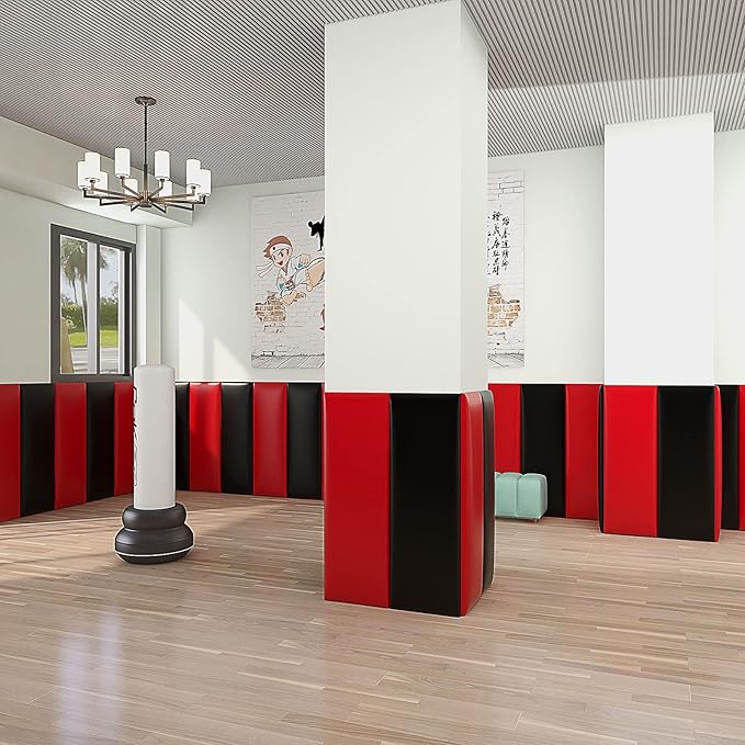 3D Anti-Collision Wall Padding, Peel & Stick Upholstered Panels, Queen Headboard, Playroom Decorative Protection, Pack of 2 Panels - 23.6' X 11.8' (Red)