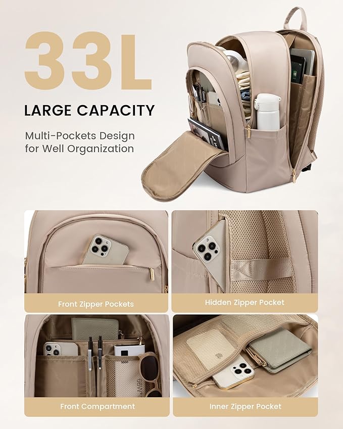 LOVEVOOK 17.3 Inch Laptop Backpack for Women - Work/Business Computer Backpack Purse, Large Capacity Casual Daypack, Travel Bag for Lawyer, Doctor, Teacher, Blush Pink