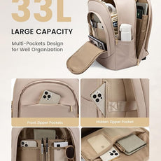 LOVEVOOK 17.3 Inch Laptop Backpack for Women - Work/Business Computer Backpack Purse, Large Capacity Casual Daypack, Travel Bag for Lawyer, Doctor, Teacher, Light Beige