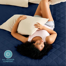 Bare Home Twin Quilted Fitted Mattress Pad - Cooling Mattress Cover - Easily Washable - Elastic Fitted Cover for Mattress - Stretch-to-Fit up to 15 Inches Deep (Twin, Dark Blue)