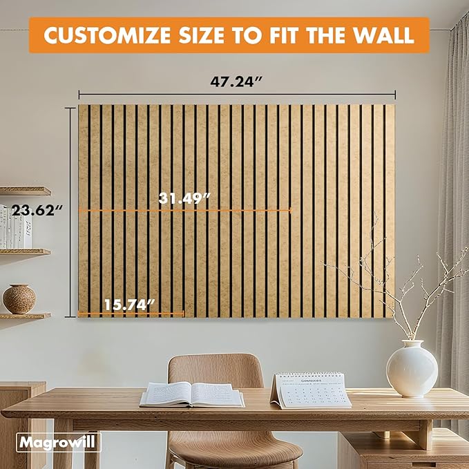 Cork Board Tiles for Wall with Push Pins, 48" x 24" Aesthetic Bulletin Board Sets, Self-Adhesive Pin Board | Magrowill 6 Packs Felt Panels for Office Home Classroom Dorm, Deep Camel with Black Base