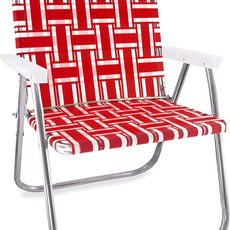 Lawn Chair USA Folding Aluminum Outdoor Patio Lawn Chair | Heavy-Duty Webbed Chairs for Camping, Sports, Beach, Yard & Tailgating | Lightweight Portable | Magnum - Red and White with White Arms