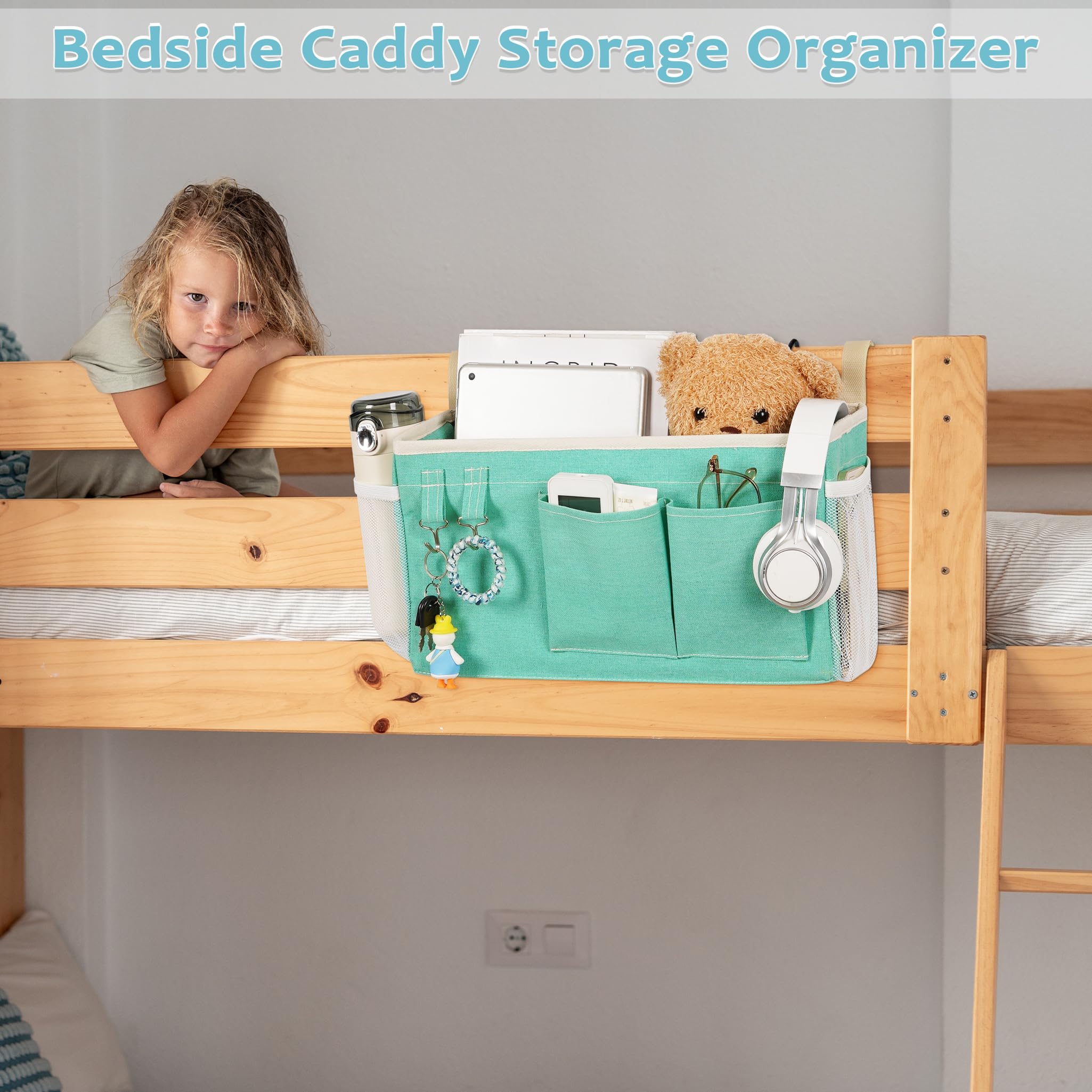 Loghot Bedside Caddy/Bedside Storage Bag Hanging Organizer for Bunk and Hospital Beds,Dorm Rooms Bed Rails,Can be Placed Glasses,Books,Mobile Phones,Keys (Light Pink) Dormly