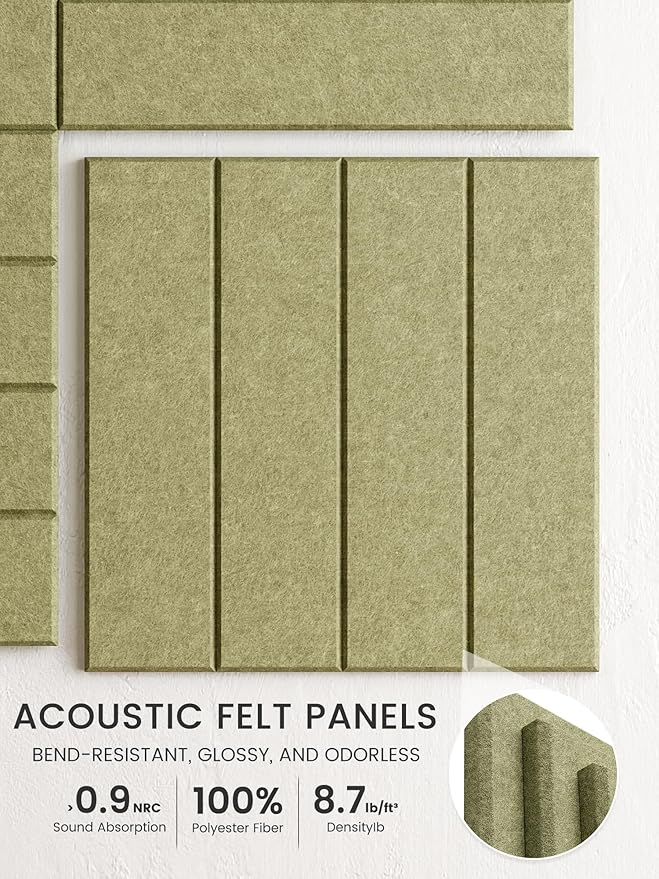Bumusty Large Cork Board Alternative-36 x24 Felt Bulletin Board Tiles, with 30 Pushpins, 40 Adhesive Tabs, 6-Pack Slat Wall Paneling, Cork Boards for Office Push Pin Board Felt Board-Olive Green