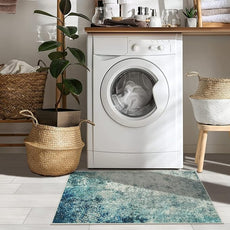 Lahome Modern Abstract Area Rug - Small 2x3 Washable Entryway Rugs Non-Slip Low Pile, Accent Throw Carpet for Kitchen Bath Mats Laundry Front Indoor Doormat,Blue/Grey