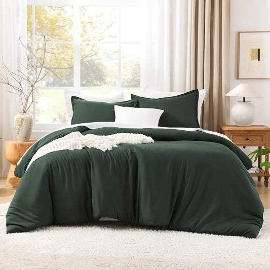Litanika Comforter Set, Lightweight Solid Bedding Comforter Set, Fluffy Down Alternative Bed Set, Forest Green, Super King Plus