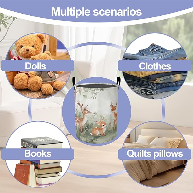 Cute ElkLaundry Basket,Animal World Large Canvas Fabric Lightweight Storage Hamper Organizer Dirty Clothes Collapsible Waterproof for College Dorms,Bathroom
