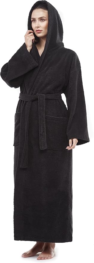 Arus Women's Hooded Classic Bathrobe Turkish Cotton Robe with Full Length Options