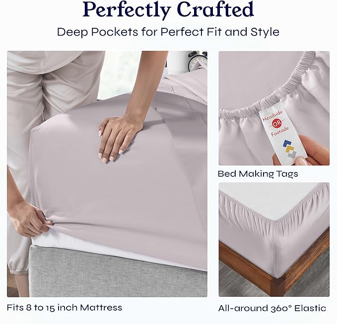 California Design Den Soft Twin Sheets Set - 400 Thread Count Sateen, Natural 100% Cotton Sheets, Deep Pockets, and Durable Bedding Set for Dorm Rooms & Adults - Dusky Lavender Grey