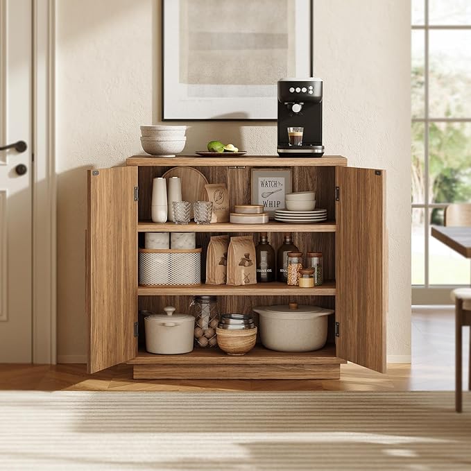 31.5'' Wood Sideboard Cabinet, Small Sideboard Buffet with Adjustable Shelf, Modular Credenza Accent Storage Console Cabinet with 2 Magnetic Doors for Entryway, Living Room, Kitchen, Walnut