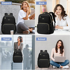 Laptop Backpack for Women Bookbag: 17 inch Work School Backpacks with Pouch Pocket for Large Capacity Cup & USB Charger College Book Bag Travel Business Nurse Teacher Bookbags Anti-theft Back Pack