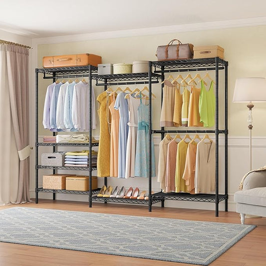 VIPEK V5 Plus Large Portable Closet Rack Freestanding Wardrobe Closet, Multi-Functional Clothes Rack Heavy Duty Metal Clothing Rack for Hanging Clothes, 85.4" L x 15.7" W x 76.4" H, Black