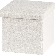PINPLUS Storage Ottoman Cube Square Shaped Ottomans with Storage Foot Stool Footrest for Lving Room Boucle Ottoman Seat for Dorm Room,Faux Teddy Fur White,15