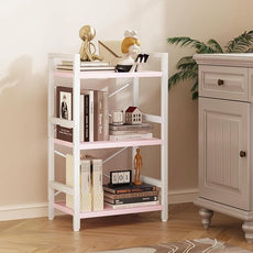 Homeiju Pink Bookshelf, 3 Tier Industrial Bookcase, Metal Small Bookcase, Rustic Etagere Book Shelf Storage Organizer for Living Room, Bedroom, and Home Office(Pink) Patent Pending D29873033