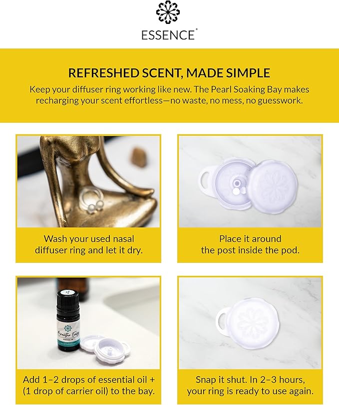 Essence Pearl Travel Case - Wearable Aromatherapy Kit with Nasal Diffuser Rings, Soaking Bay, and 5mL Essential Oil – Portable Wellness Gift Set for On?The?Go Self Care