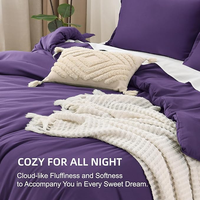 Litanika Comforter Set, Lightweight Solid Bedding Comforter Set, Fluffy Down Alternative Bed Set, Purple, Queen