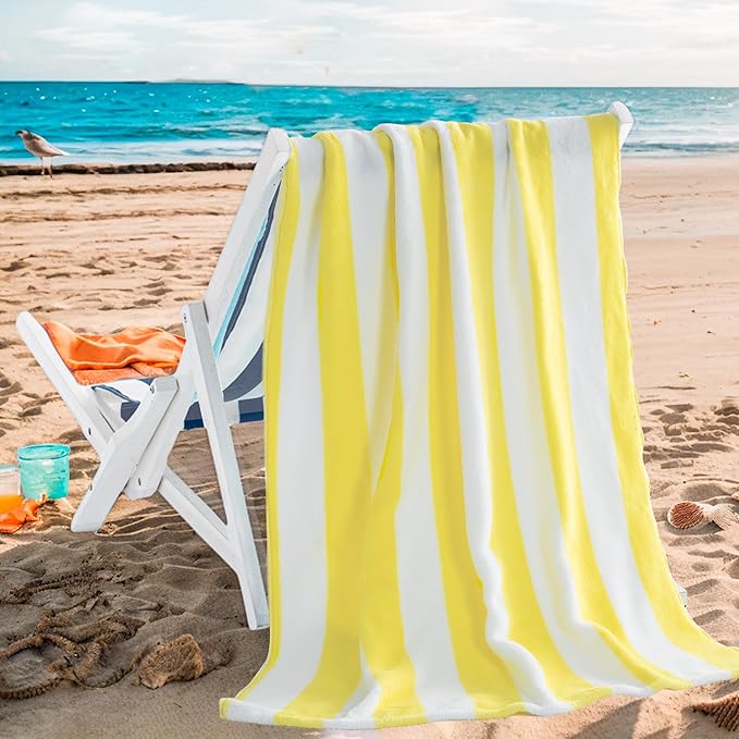 Touchat 4 Pack Cabana Stripe 250GSM Polyester Lightweight Quick-Dry Beach Towel & Blanket Combo- 30'' x 60'' Compact Travel Towel for Pool, Camping, Gym, Yoga | Ultra-Portable, Multi-Functional，Yellow