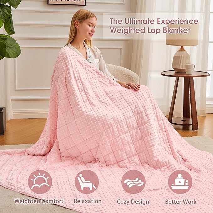Pink Weighted Blanket for Adults 12lbs, 48"x72", Twin Full Size Breathable Cooling Minky Heavy Throw Blanket for 110-130lbs, Soft Winter Thick Big Blankets Weighted Comforter Gift for Sleeping