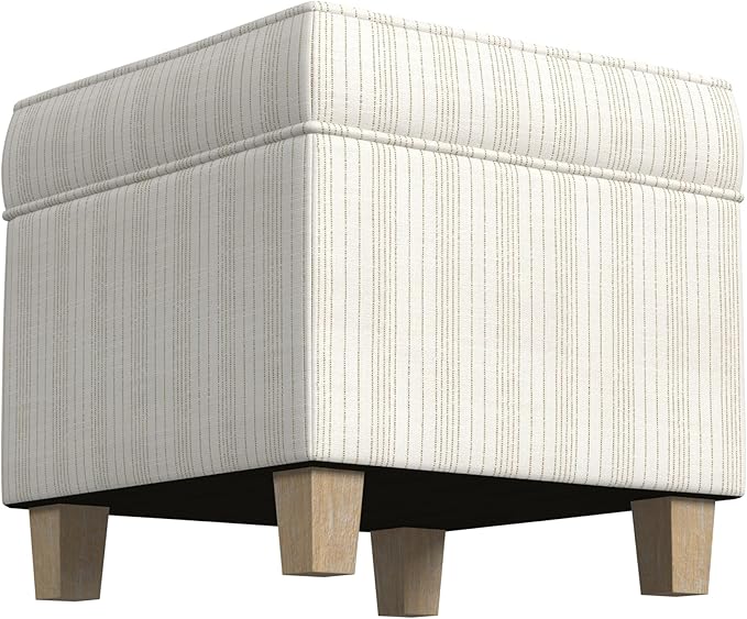 Homepop Home Decor Classic Square Storage Ottoman with Lift Off Lid | Ottoman with Storage for Living Room & Bedroom, Marigold Pinstripe Cream Fabric