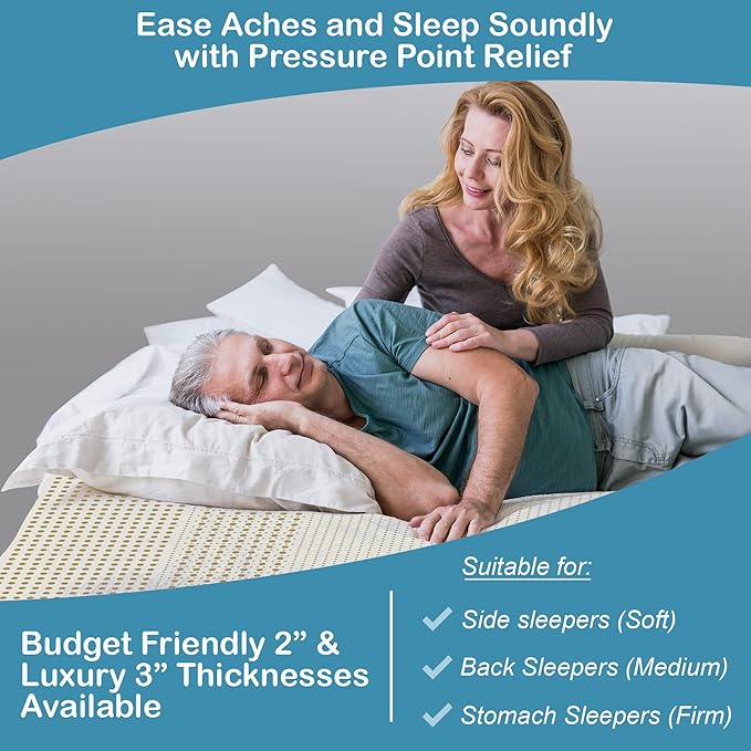 7 Zone Green Natural Organic Latex Mattress Topper Twin XL Size - 3 inch - Medium Firmness - GOLS Certified Latex Foam Bed Pad for College Dorm Room Durable and Breathable Zonal Support