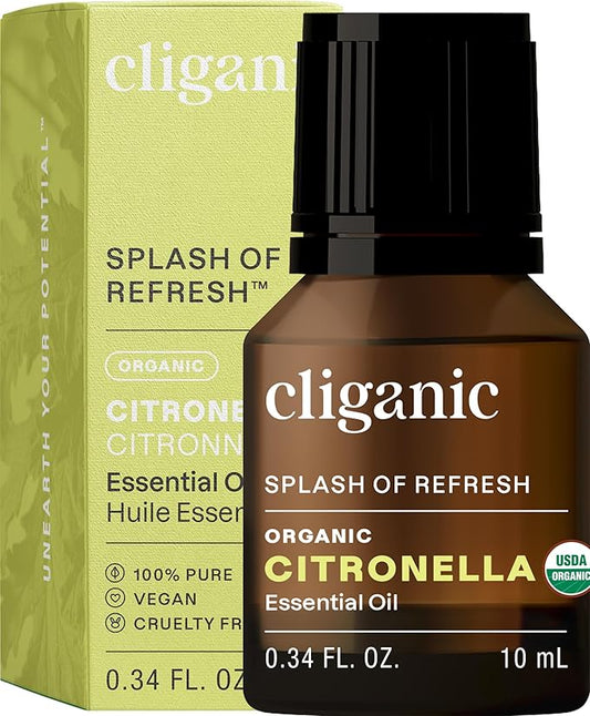Cliganic Organic Citronella Essential Oil, 100% Pure Natural for Aromatherapy | Non-GMO Verified