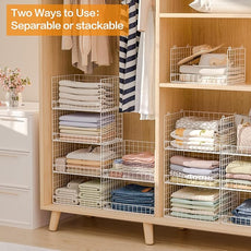 6-Tier Stackable Closet Organizers and Storage Shelves, Closet Shelf Organizer Basket Bins, Foldable Sweater Storage for Clothes Organizer System, White（Patent Pending）