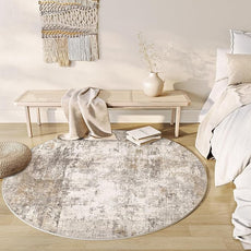 4x4 Washable Round Rug Brown Grey Abstract Entryway Area Rug Neutral Modern Non Slip Soft Low Pile Carpet for Bathroom Kitchen Living Room Bedroom Entrance
