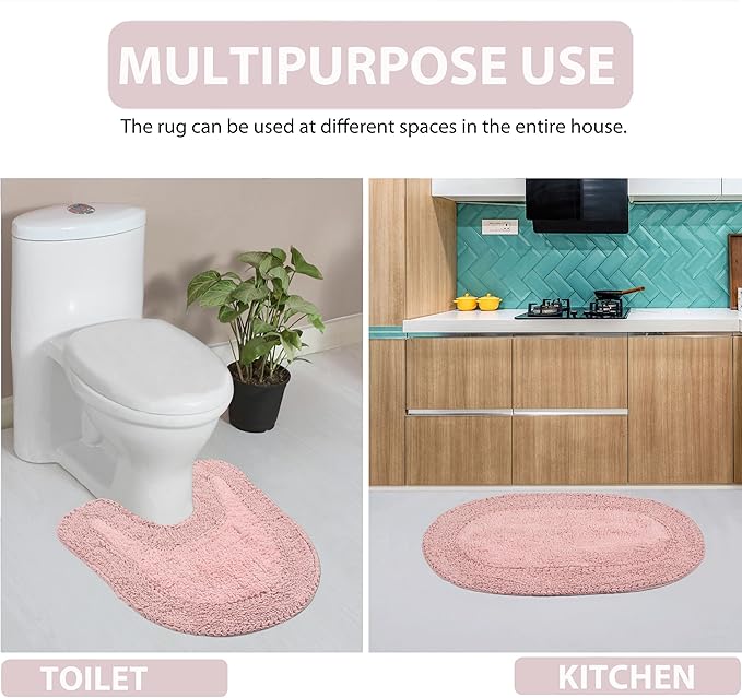 Home Weavers Double Ruffle Collection 100% Cotton Bathroom Rugs Set, Washable Rug, Extra Soft and Absorbent Bath Rug, Kitchen Mat, Bath Mat Set, Bath Floor Mat Non Slip, 20"x20" Contour, Pink